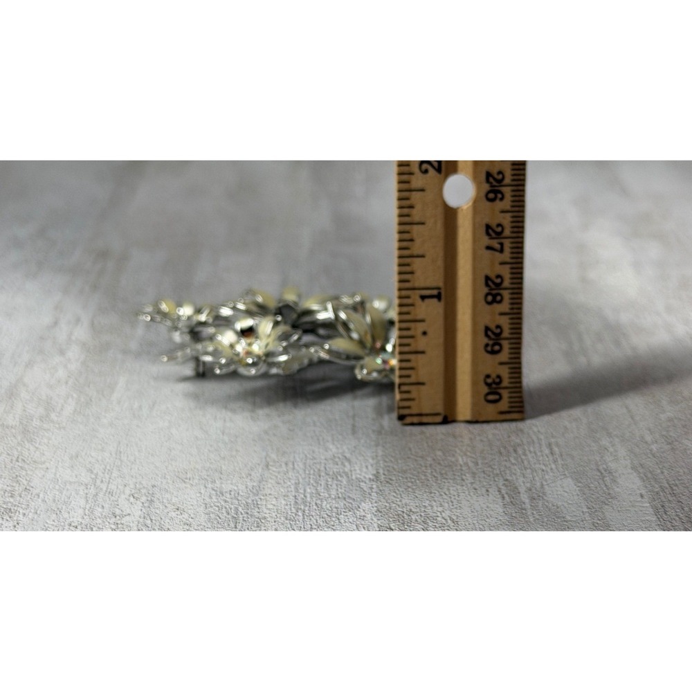 Vintage Coro Silver Tone Floral Spray Brooch Aurora Borealis Rhinestone Cream - Picture 8 of 8